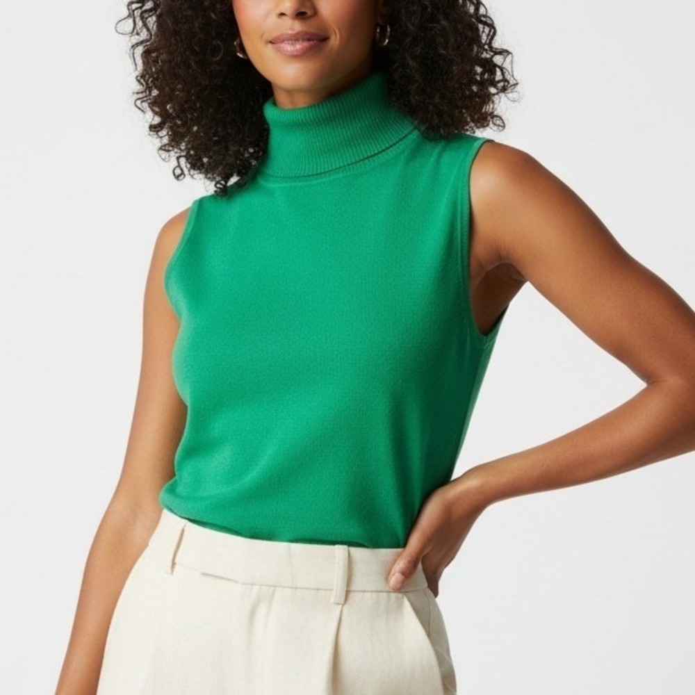 Cable & Gauge‎ Women Green Turtleneck Sleeveless Rayon Knit Office Casual Small